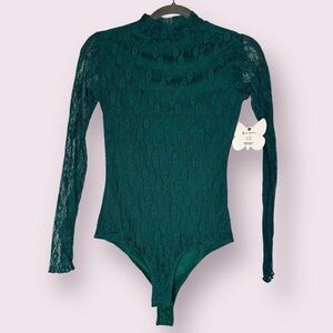 Self Esteem Emerald Green Lace Long Sleeve Bodysuit XS